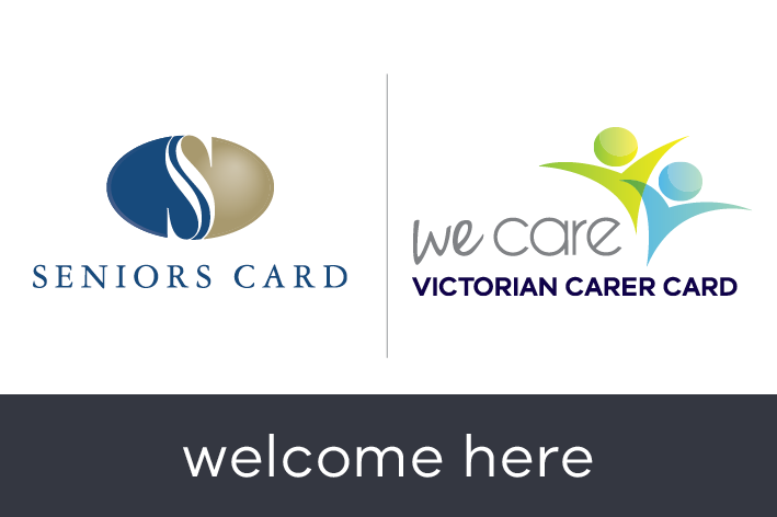Victorian Seniors Card and Victorian Carer Card welcome here decal
